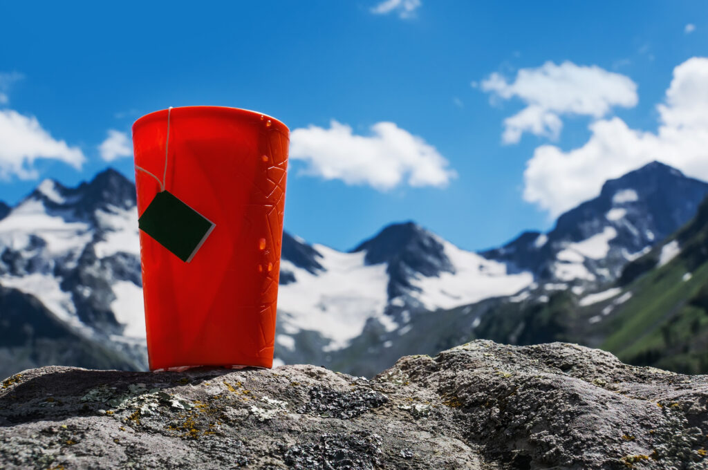 red cup on mountain